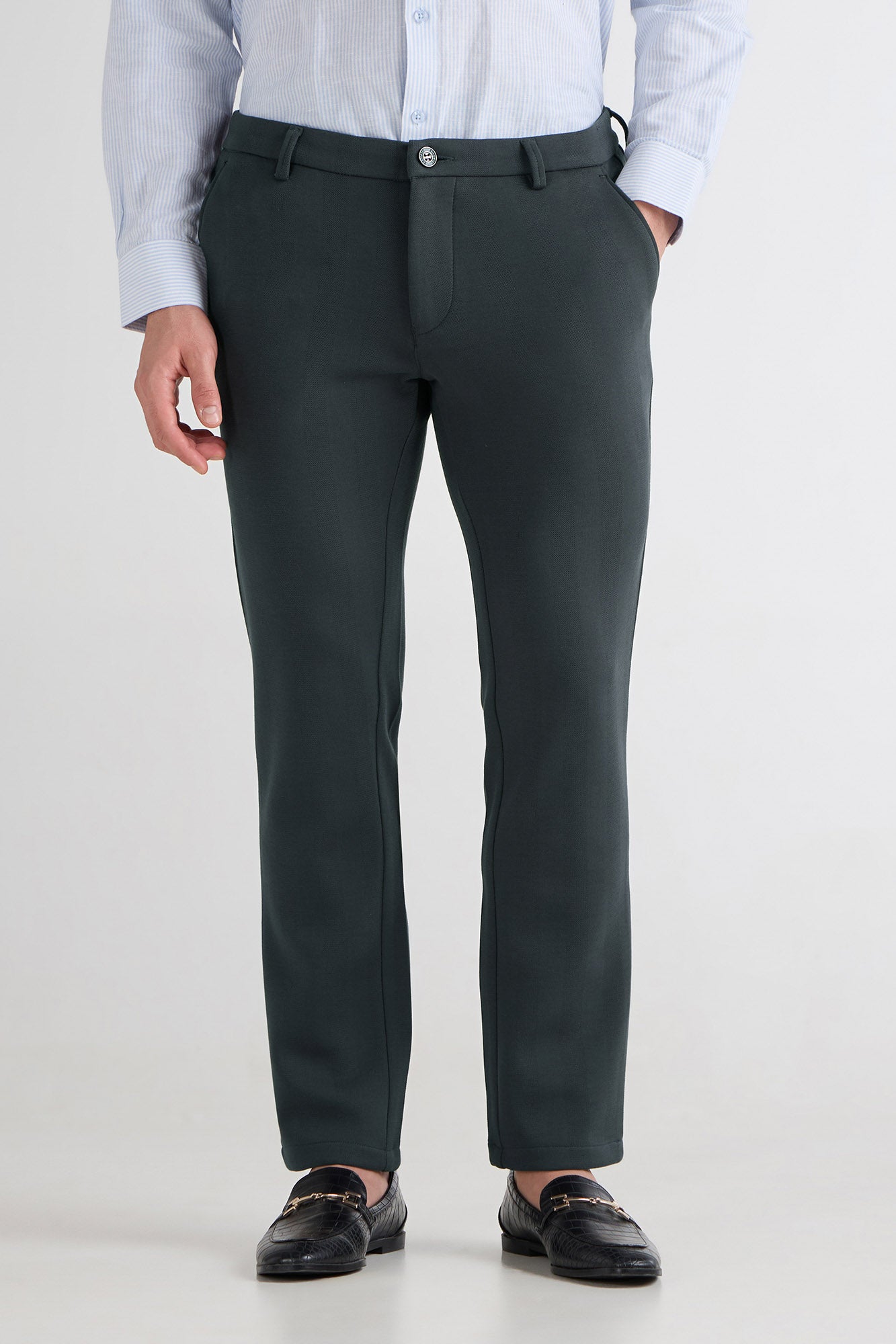 Grey Striped Jacquard Trousers
