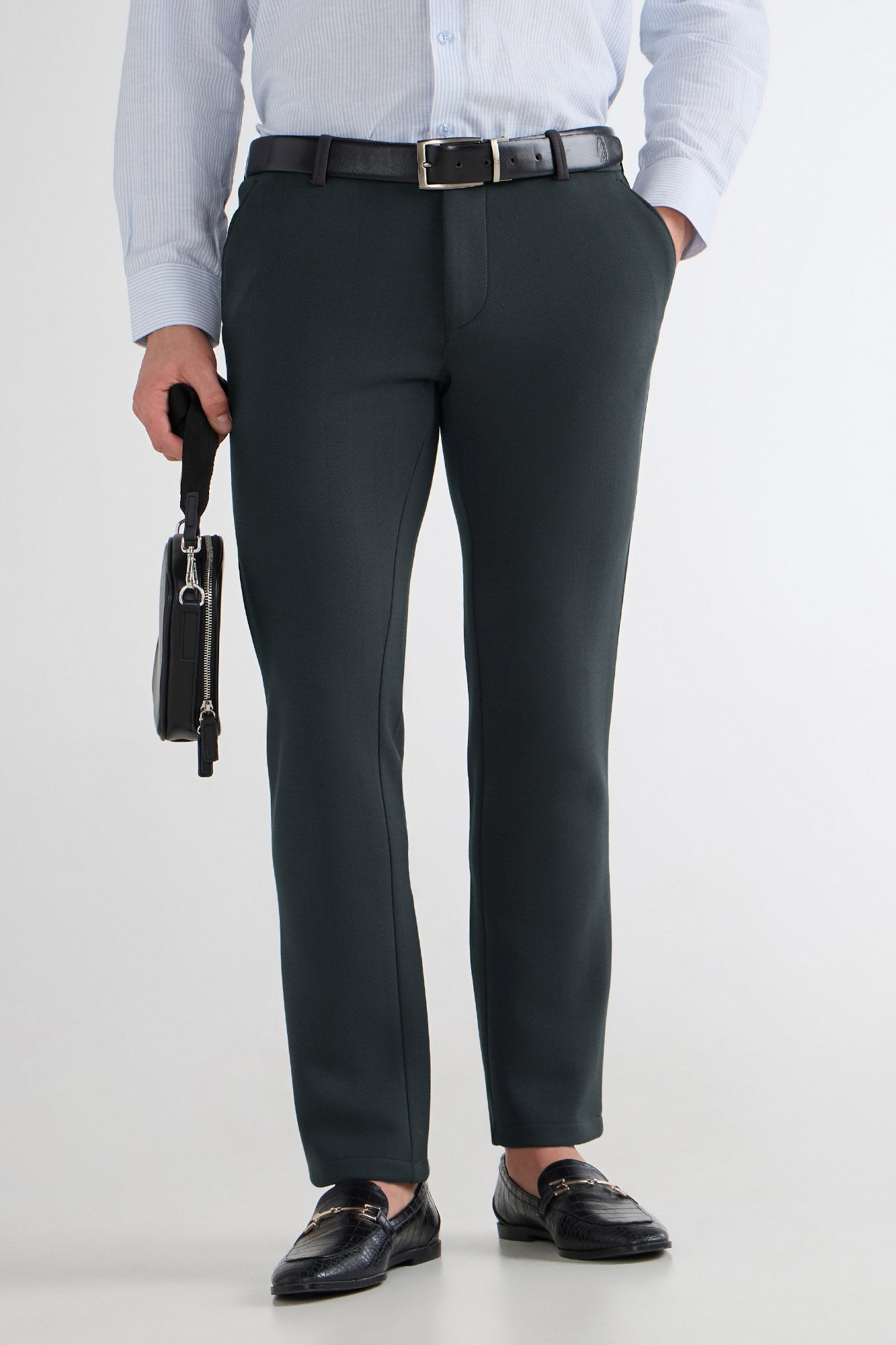 Grey Striped Jacquard Trousers