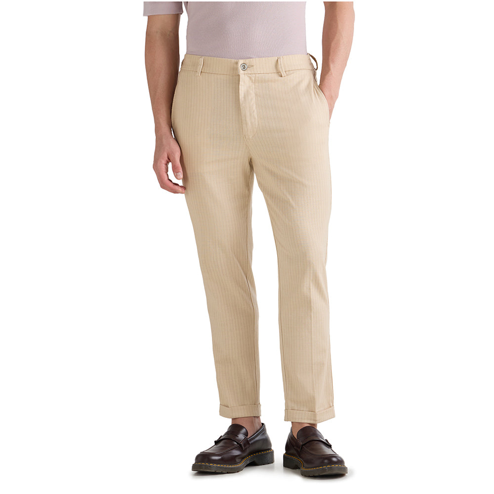 Natural Striped Cotton Linen Pant