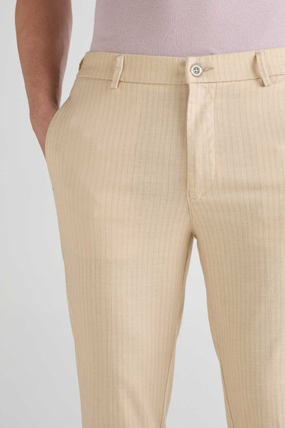 Natural Striped Cotton Linen Pant