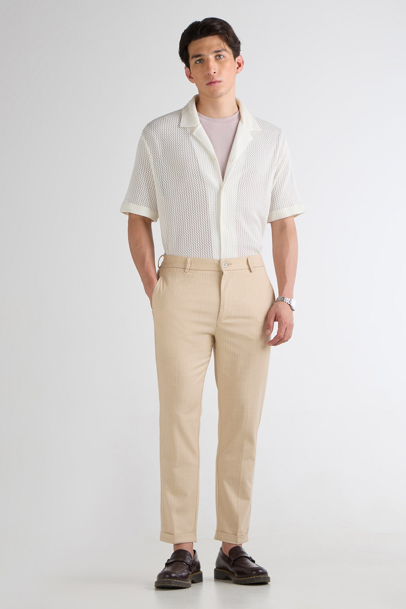 Natural Striped Cotton Linen Pant
