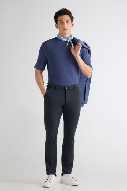 Navy Slate Checkered Grid Trouser