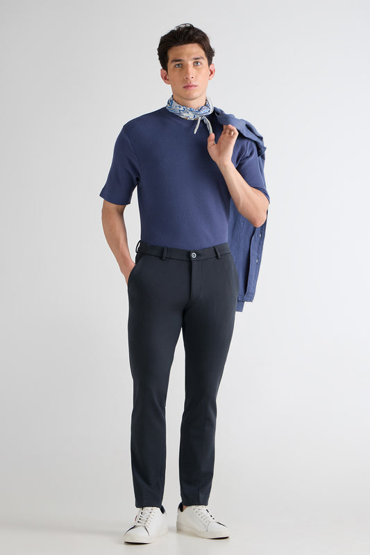 Navy Slate Checkered Grid Trouser